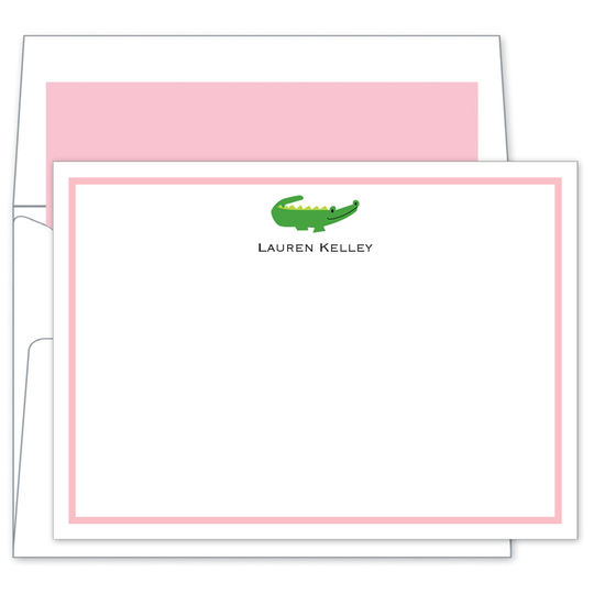 Alligator Pink Border Flat Note Cards